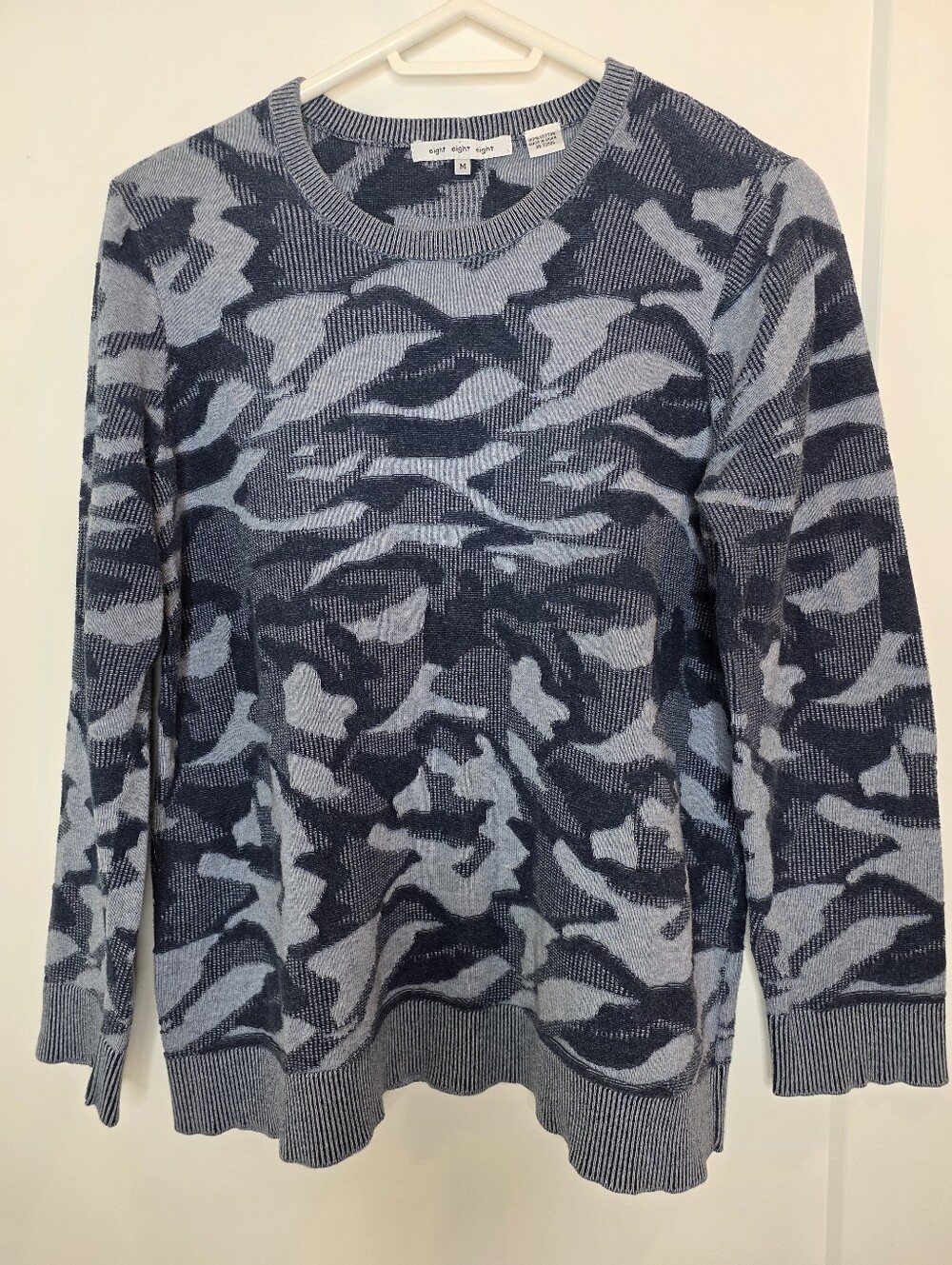 Crewneck Camouflage Knit Sweater - Blue/Gray